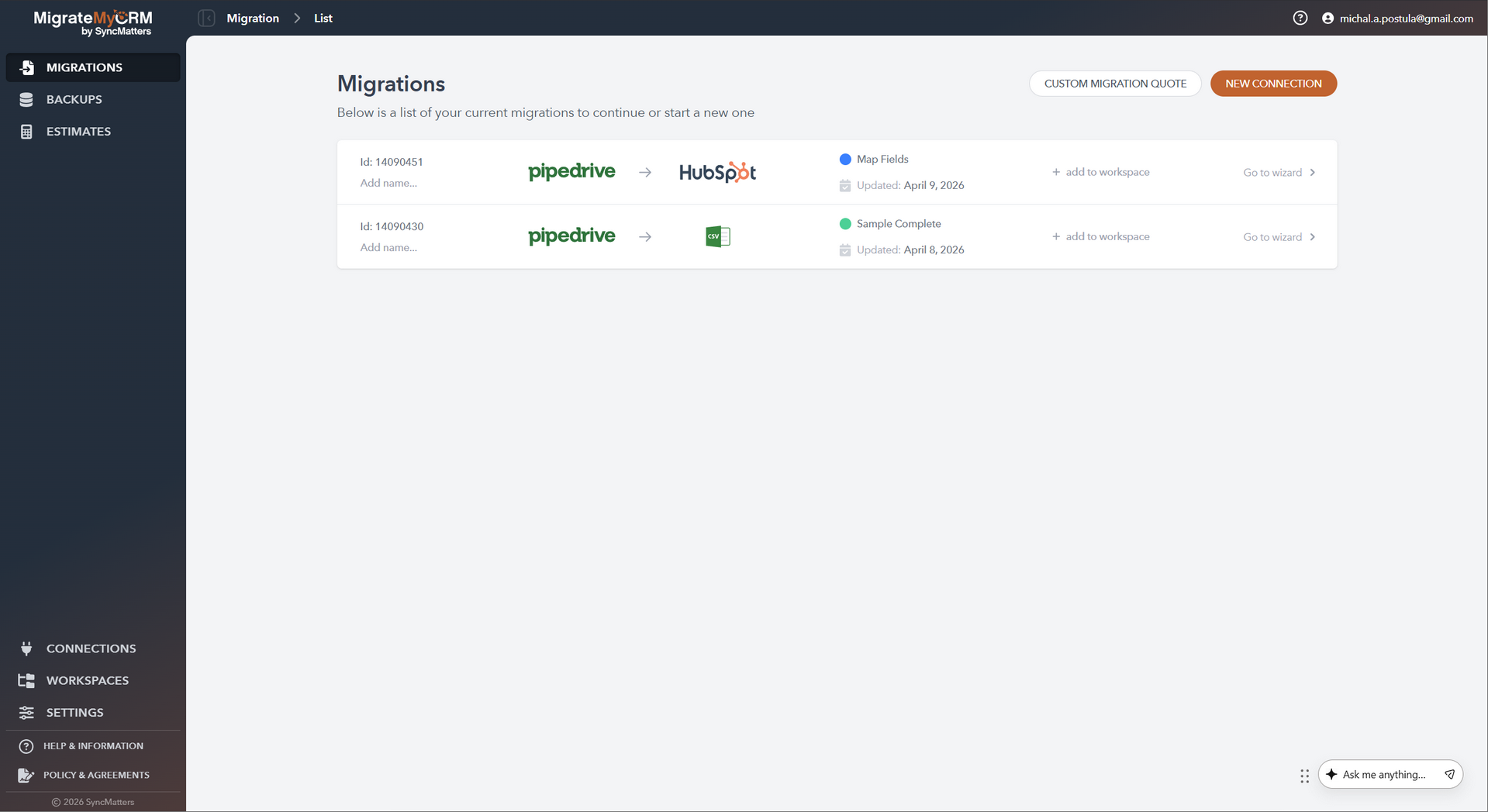 SyncMatters Migration Welcome Page